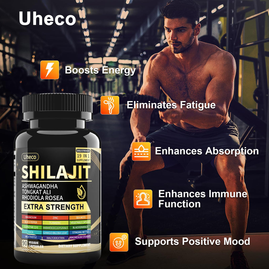 19-in-1 Shilajit Capsules for Men & Women, 90 Count | Energy Boost & Immune Support, 85+ Trace Minerals, 60% Fulvic Acid, Gluten Free, Non-GMO, Vegan, Natural Mineral Supplement