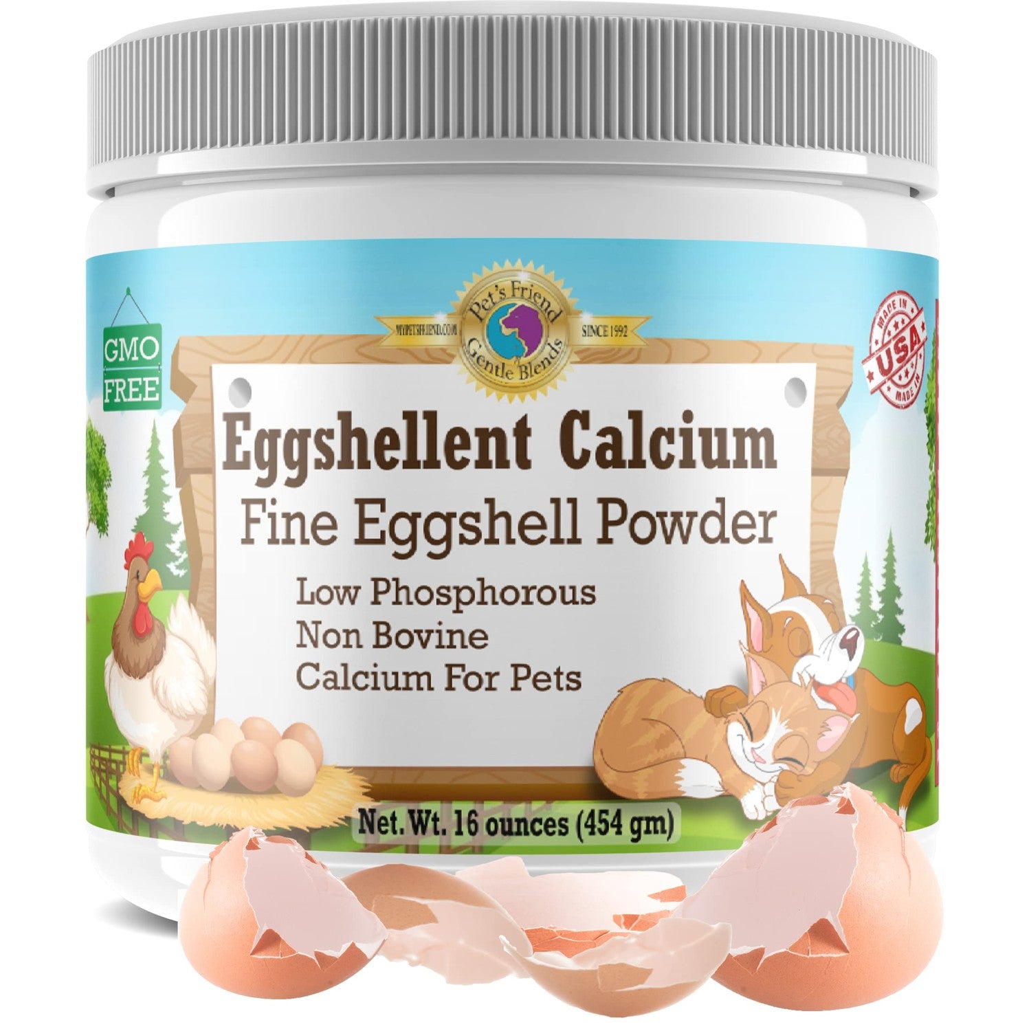 Calcium for Dogs and Cats - Fine Eggshell Powder - Strong Hip & Joint Supplement for Dogs and Cats- Dietary Supplement - No Additives - Pet's Friend Eggshellent Calcium 6oz