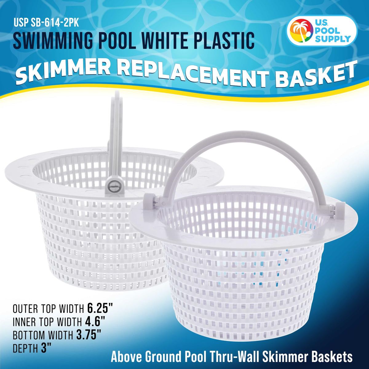 U.S. Pool Supply Above Ground Pool Thru-Wall Skimmer Baskets, Handles, 2 Pk