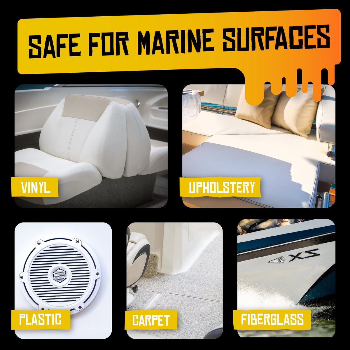Boat Juice Mildew Stain Remover & Restorer Boat Cleaner | Marine-Grade Boat Mold & Mildew Remover for Vinyl Seats, Upholstery, Cushions & Interior | Fast-Acting, Mango Tango Scent | Made in USA (32oz)