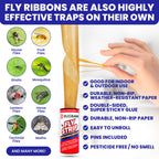 2 Fly Traps Outdoor Fly Trap for Patio with 4 Non-Toxic Dissolvable Bait Refills and 12 Sticky Ribbons. Reusable Hanging Bug Catcher Killer for All Filth Flies for Outside Bug Control Yard Ranch