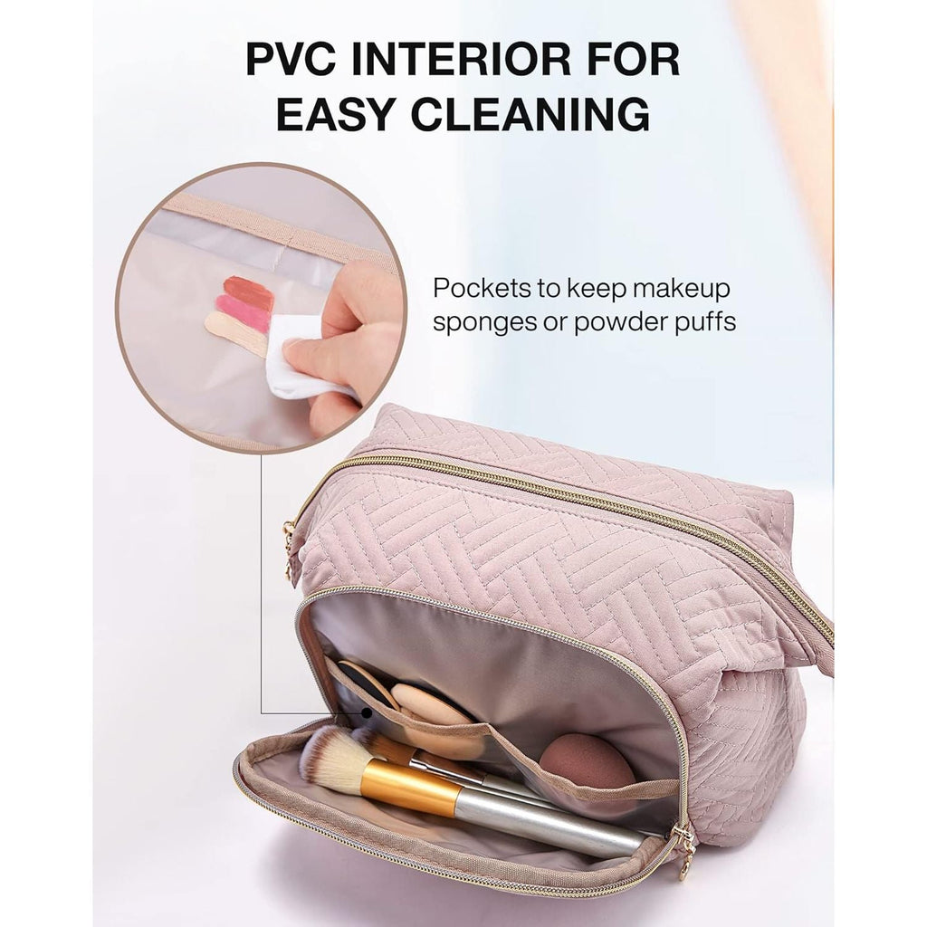 Buy now BAGSMART Travel Makeup Bag, Cosmetic Bag Make Up Organizer Case,Large Wide-open Pouch for Women Purse for Toiletries Accessories Brushes at indiglob india
