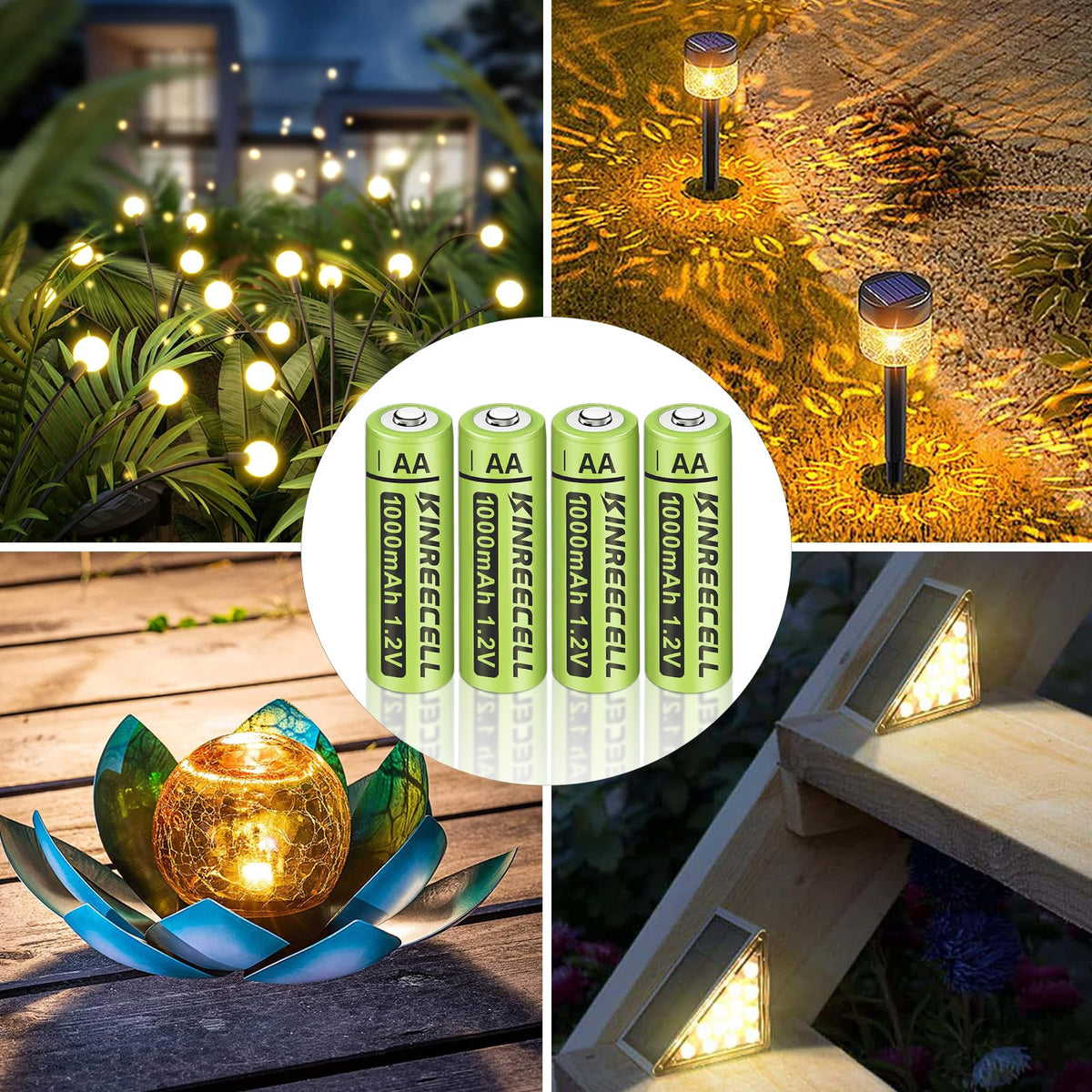 Rechargeable Solar AA 1000mAh Batteries for Outdoor Solar Lights