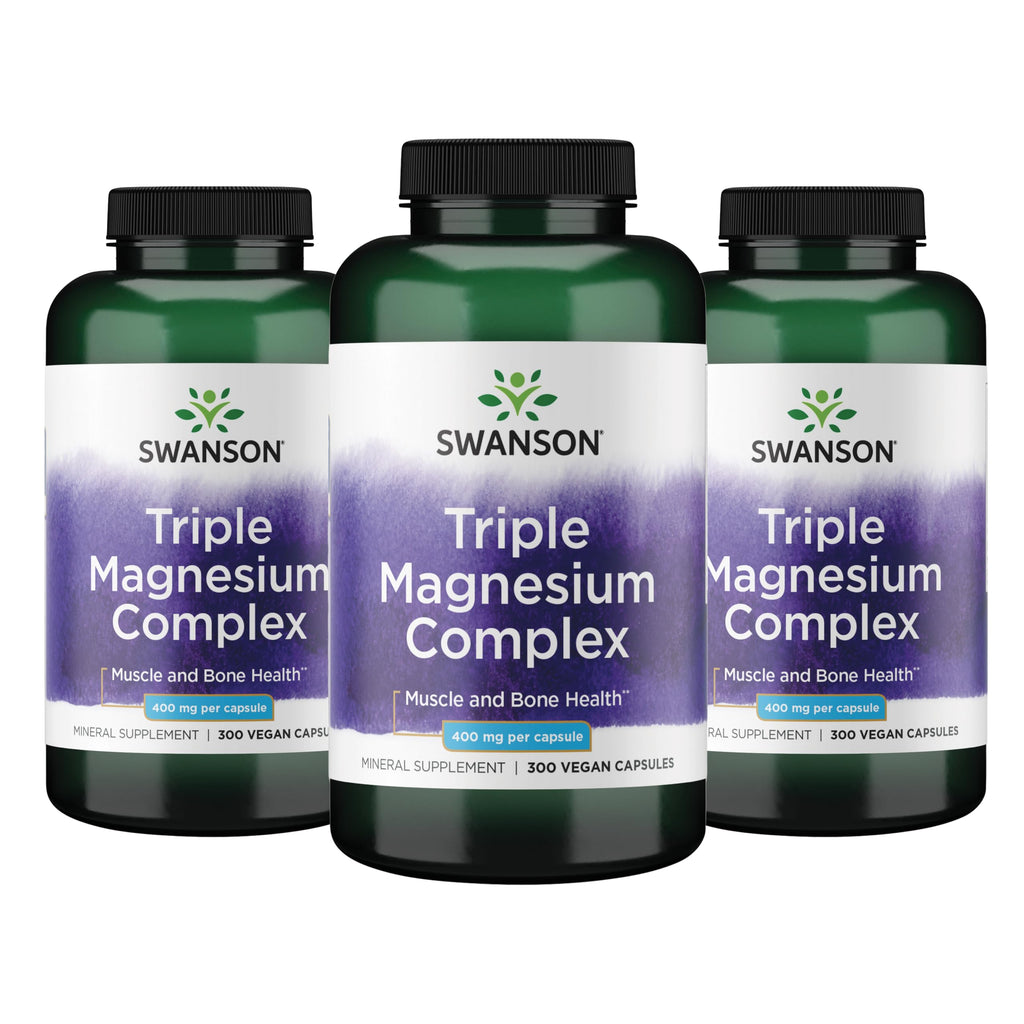 Swanson Triple Magnesium Complex 400 mg, 300 Vegan Capsules | Three Forms of Magnesium for Nerve, Muscle and Bone Health, Optimal Absorption and Healthy Stress Response