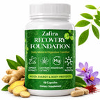 Zafira Organics Recovery Foundation Capsules – Mental Clarity, Hair & Mood Support, Natural Herbal Formula with Saffron Extract, Ginger Extract, L-Theanine, Myo-Inositol, Non-GMO, 60 Capsules