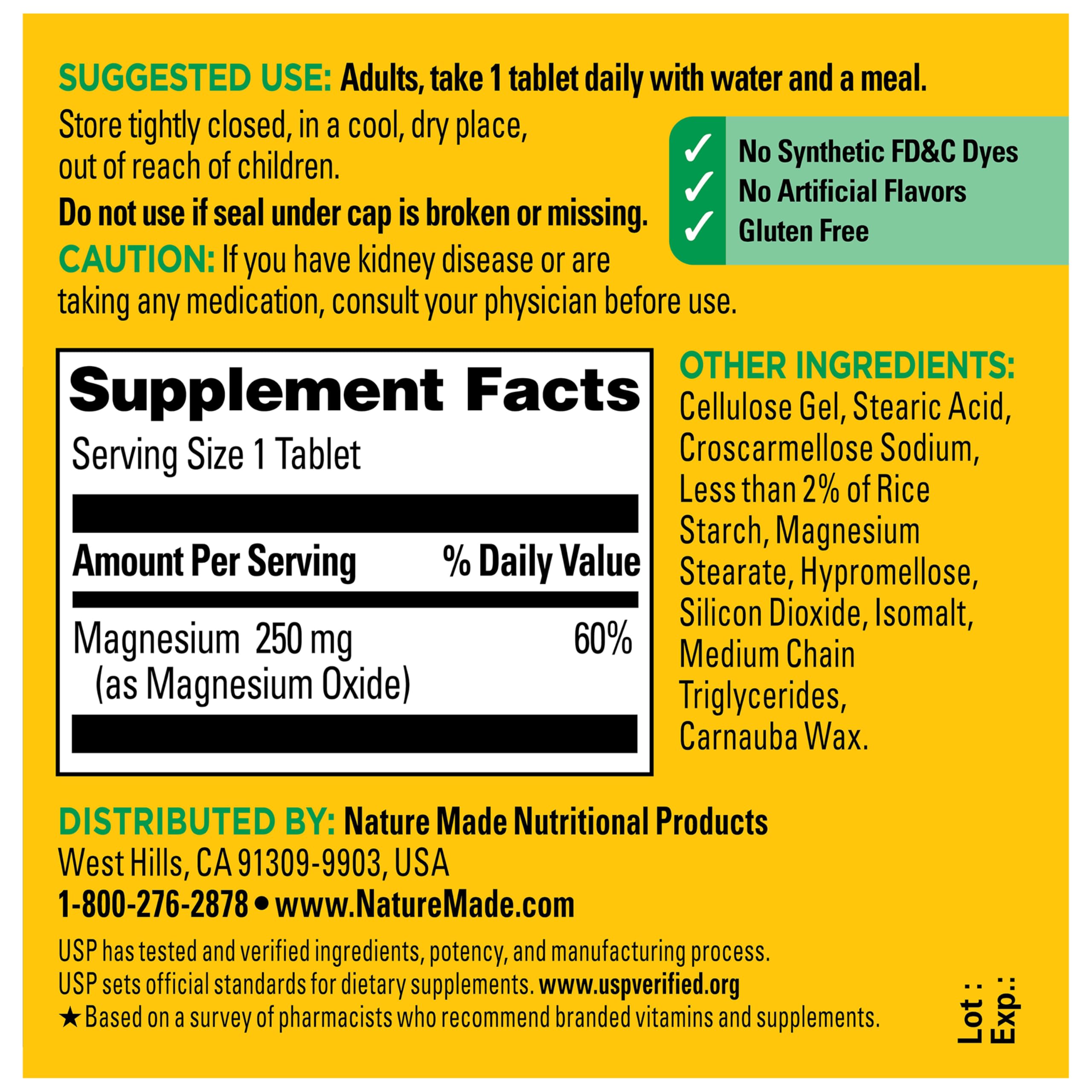 Nature Made Magnesium Oxide 250 mg, 100 Tablets | Magnesium Supplements for Men and Women, Support for Muscle, Heart, Bone and Nerve Health, 100 Day Supply