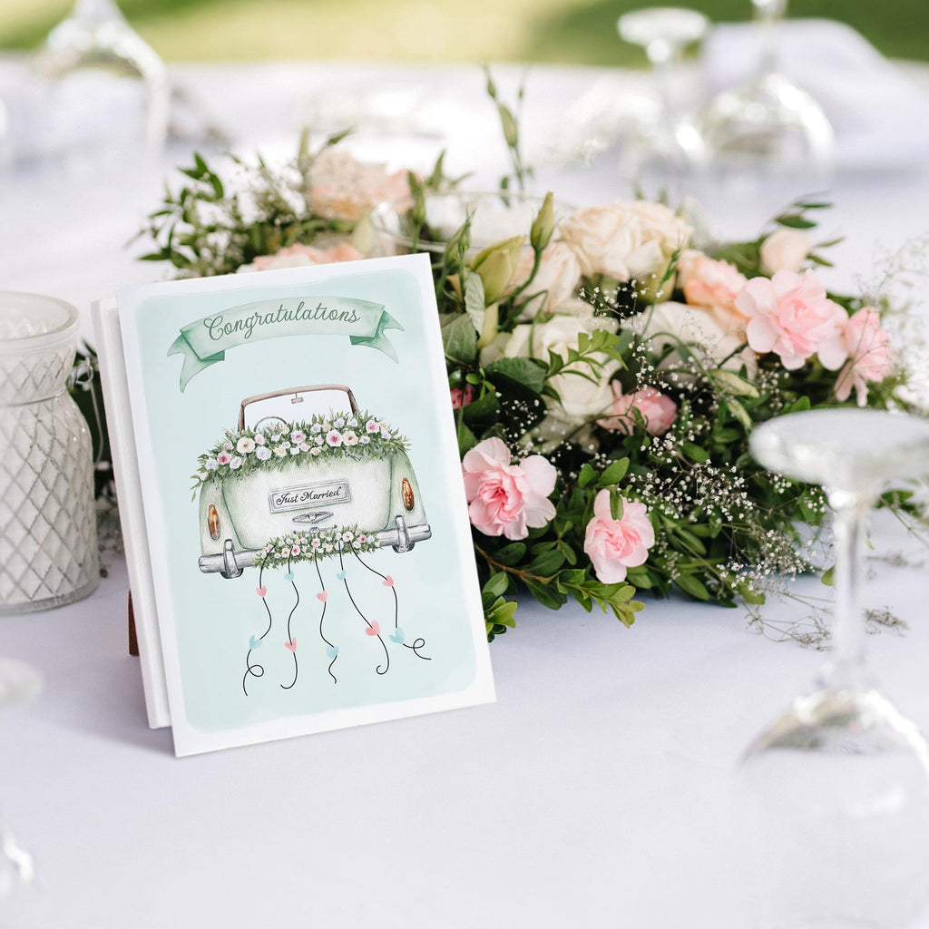 Wedding Card for Bride and Groom-Elegant Bridal Shower & Engagement Card, Congratulations Greeting Card for Bride to Be, Wedding Gifts for Couples(Getaway Car)