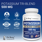 Dr. Berg Potassium Tri-Blend Complex – 500 mg Potassium Supplement for Muscle & Nerve Support* – Maximum Strength Potassium Formula w/Magnesium, B6 & Taurine – 90 Capsules