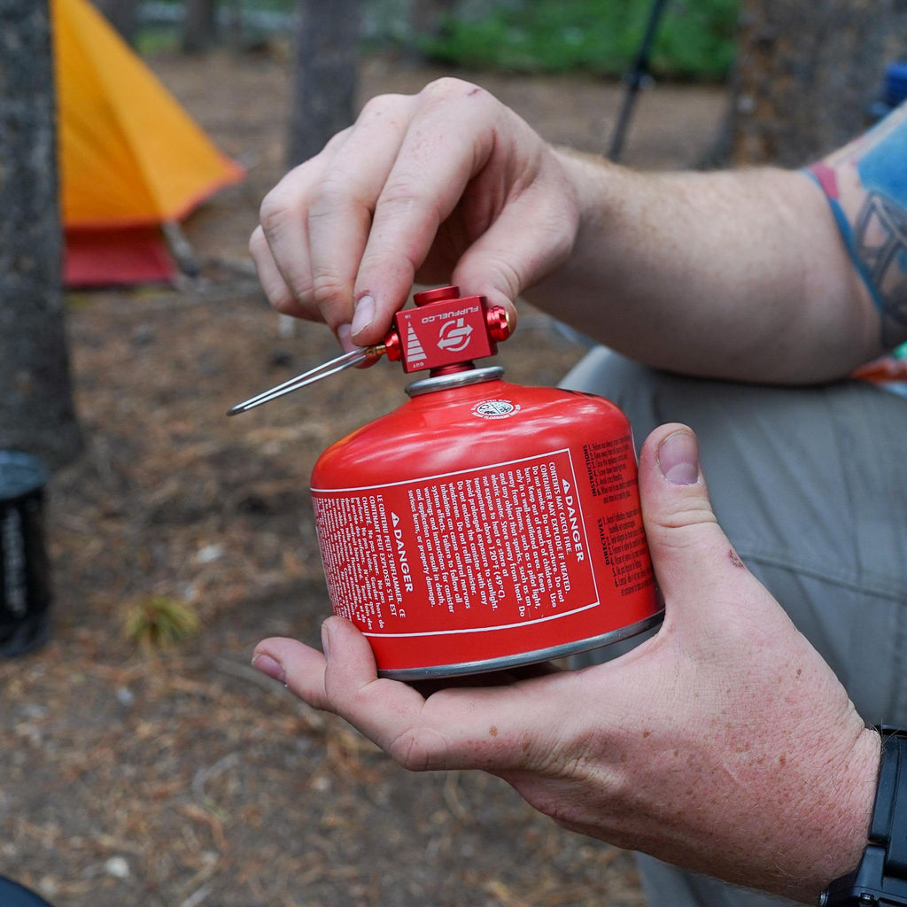 FlipFuel Fuel Transfer Device for Backpacking & Camping – Isobutane Canister Refill Adapter with Flow Control Valve
