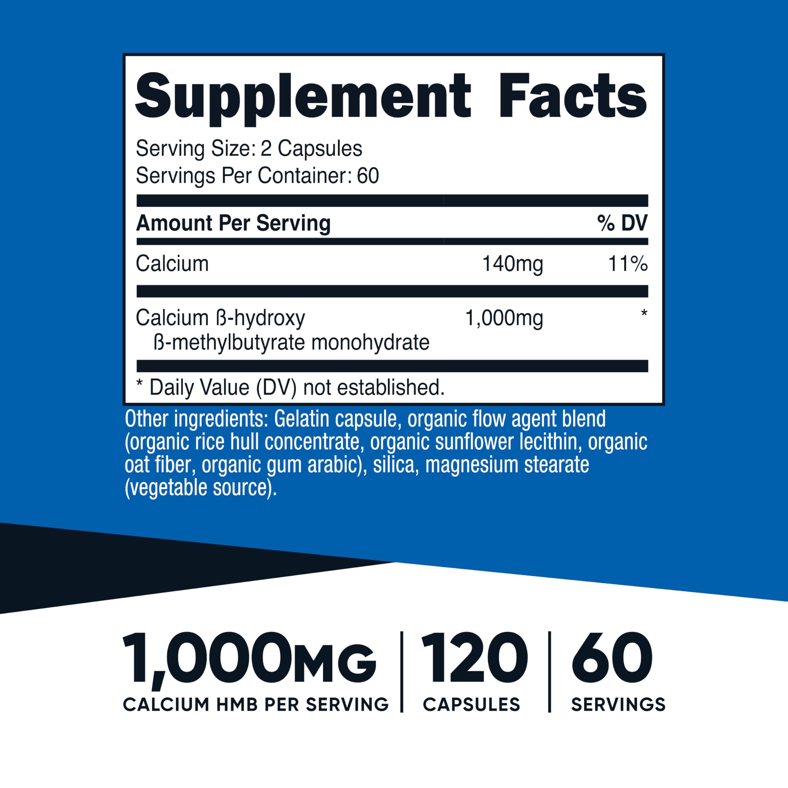 Nutricost HMB (Beta-Hydroxy Beta-Methylbutyrate) 1000mg, 120 Capsules | 500mg Per Capsule, 60 Servings - Gluten Free and GMO-Free