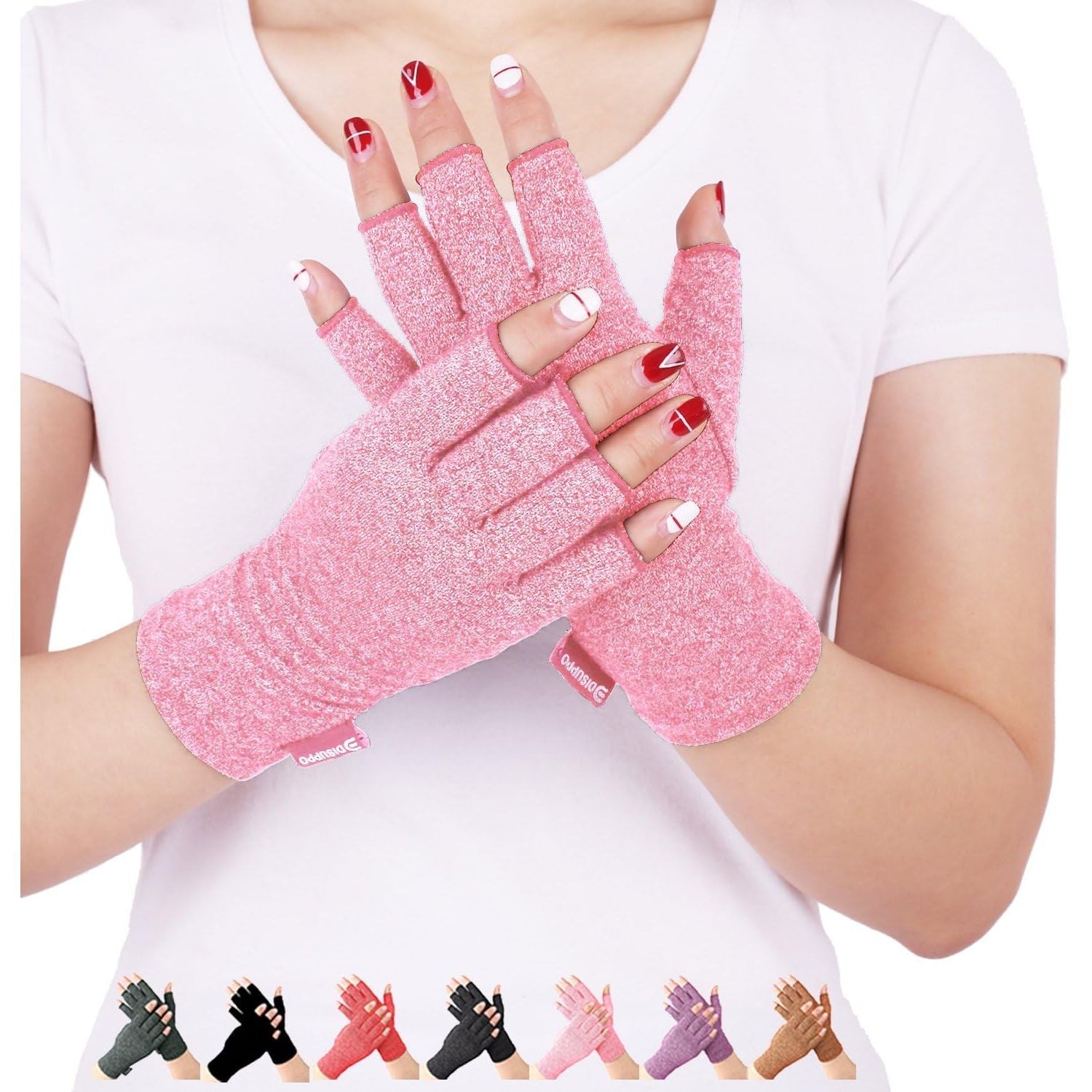 Buy now DISUPPO Arthritis Compression Gloves Relieve Pain from Rheumatoid, RSI,Carpal Tunnel, Hand Gloves Fingerless for Computer Typing and Dailywork, Support for Hands and Joints (L, Black) Small (Pack of 1) Pink at indiglob india