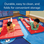 Children's Factory Angels 2 Inch Thick Toddler Nap Mat, Red and Blue, 4 Section Waterproof, for Preschools and Daycares
