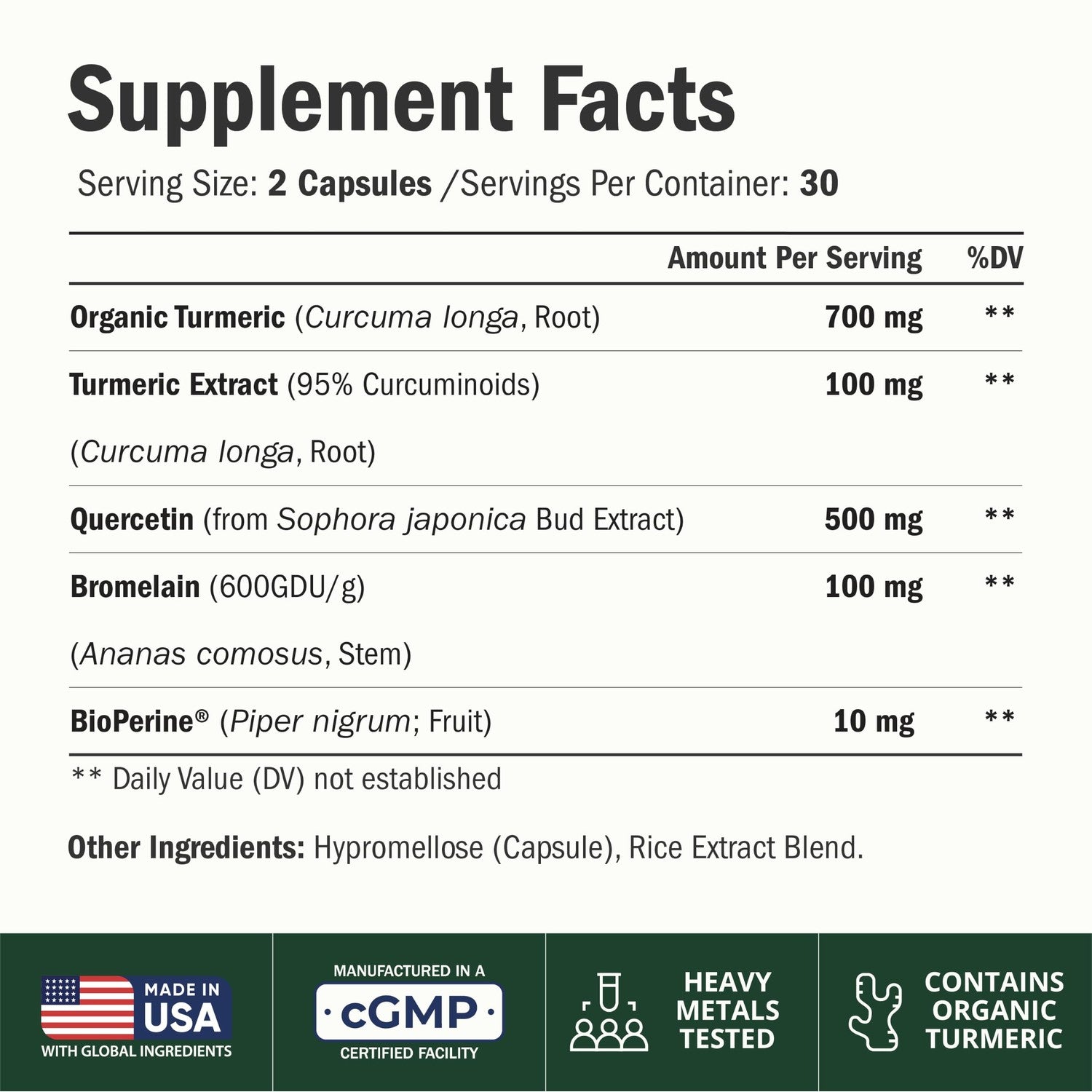 Quercetin with Bromelain Turmeric Curcumin Supplement – Triple Action: Allergy Relief, Inflammation and Joint Support with Organic Tumeric + Bioperine for Max Absorption – 60 Quercetin 500mg Capsules