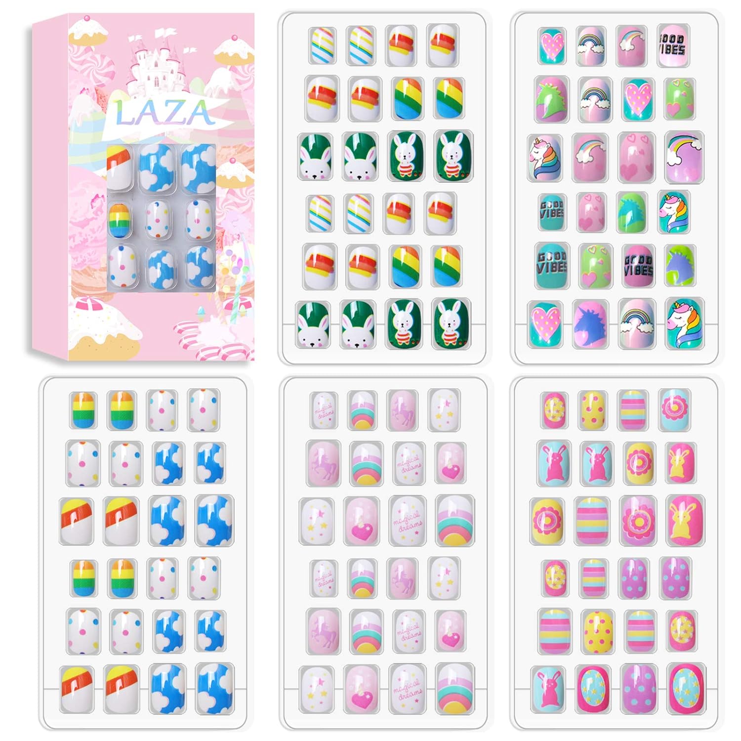 Buy now Laza 120pcs Children Nails Press On Pre-glue Full Cover Nail Tips Kit Glitter Gradient Color Rainbow Short Artificial False Nail Kits Lovely Christmas Gift for Children Kids Girls - Silver Pearl Colorful Rainbow at indiglob india