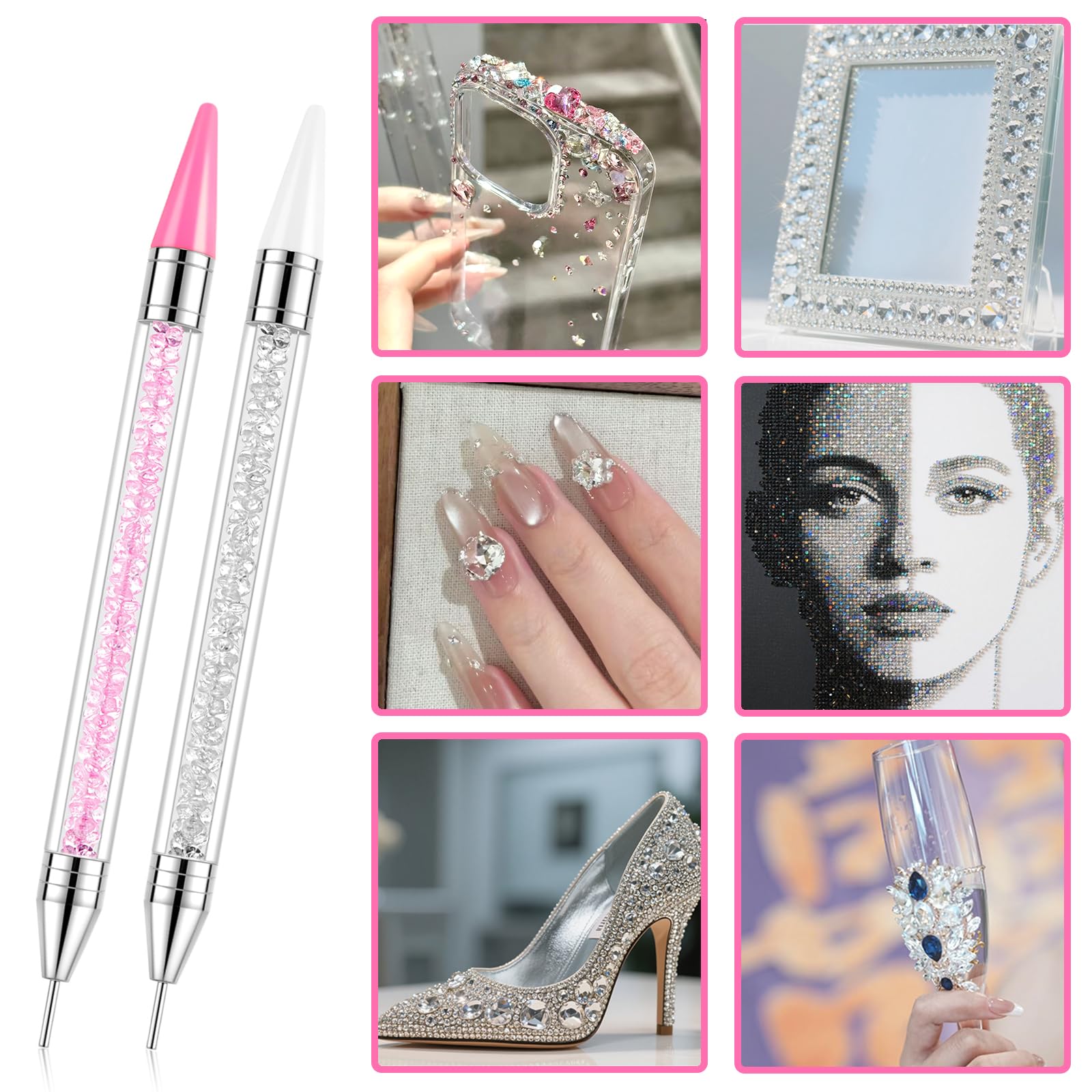 Rhinestone Picker Tool, 2 Bedazzling Pen, 6 Extra Wax Tips&Tweezer | 16Pcs Bedazzling Tools, Diamond Painting Dotting Pen with Precision Tweezer, Nail Art DIY Kit