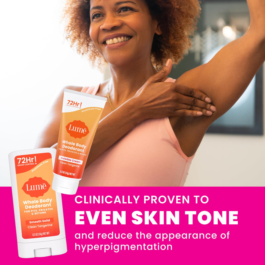 Lume Whole Body Deodorant - Cream + Solid Stick Mini Bundle 0.5oz Tangerine | 72 Hour Odor Control Aluminum Free Baking Soda Travel Trial Size Minis deodorant lotion women