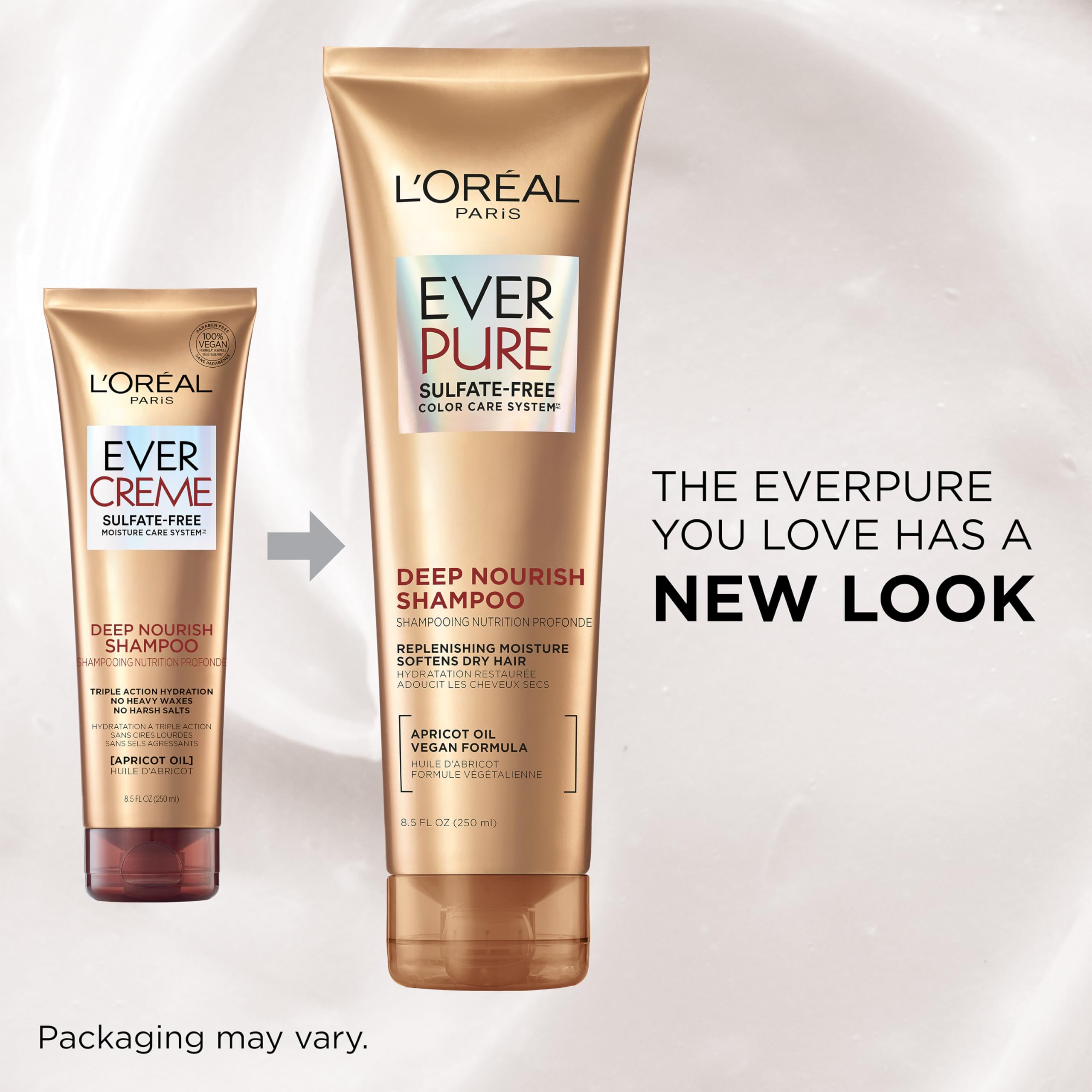 Buy now L'Oreal Paris Shampoo, Sulfate Free, Triple Action Hydration for Dry Hair, EverPure, 8.5 Fl Oz (Packaging May Vary), Damaged, Color-Treated Hair, Apricot Oil Infused, Deep Nourish at indiglob india