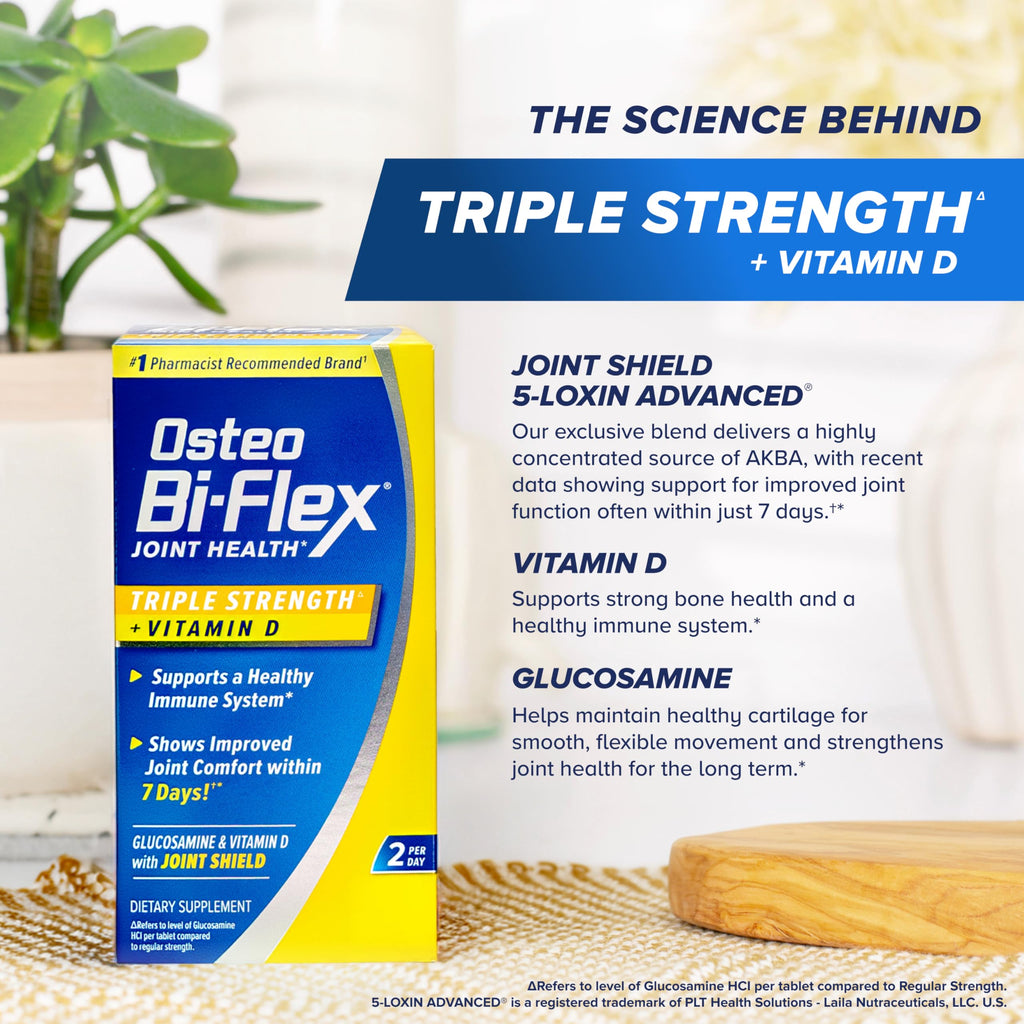 Osteo Bi-Flex Triple Strength Glucosamine Chondroitin Supplement, 120 Ct | With Vitamin D, Improve Joint Function, Support Bone Health, 120 Coated Tablets