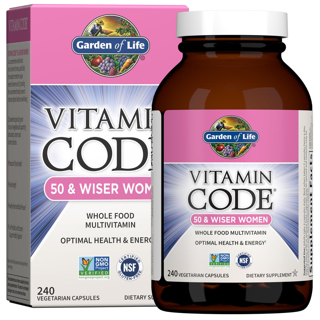 Garden of Life Vitamin Code Multivitamin for Women 50 & Over, 240 Capsules, Vitamins for Women 50 Plus with B Vitamins, Vitamins A, C, D3, E & K, CoQ10, Probiotics & Enzymes