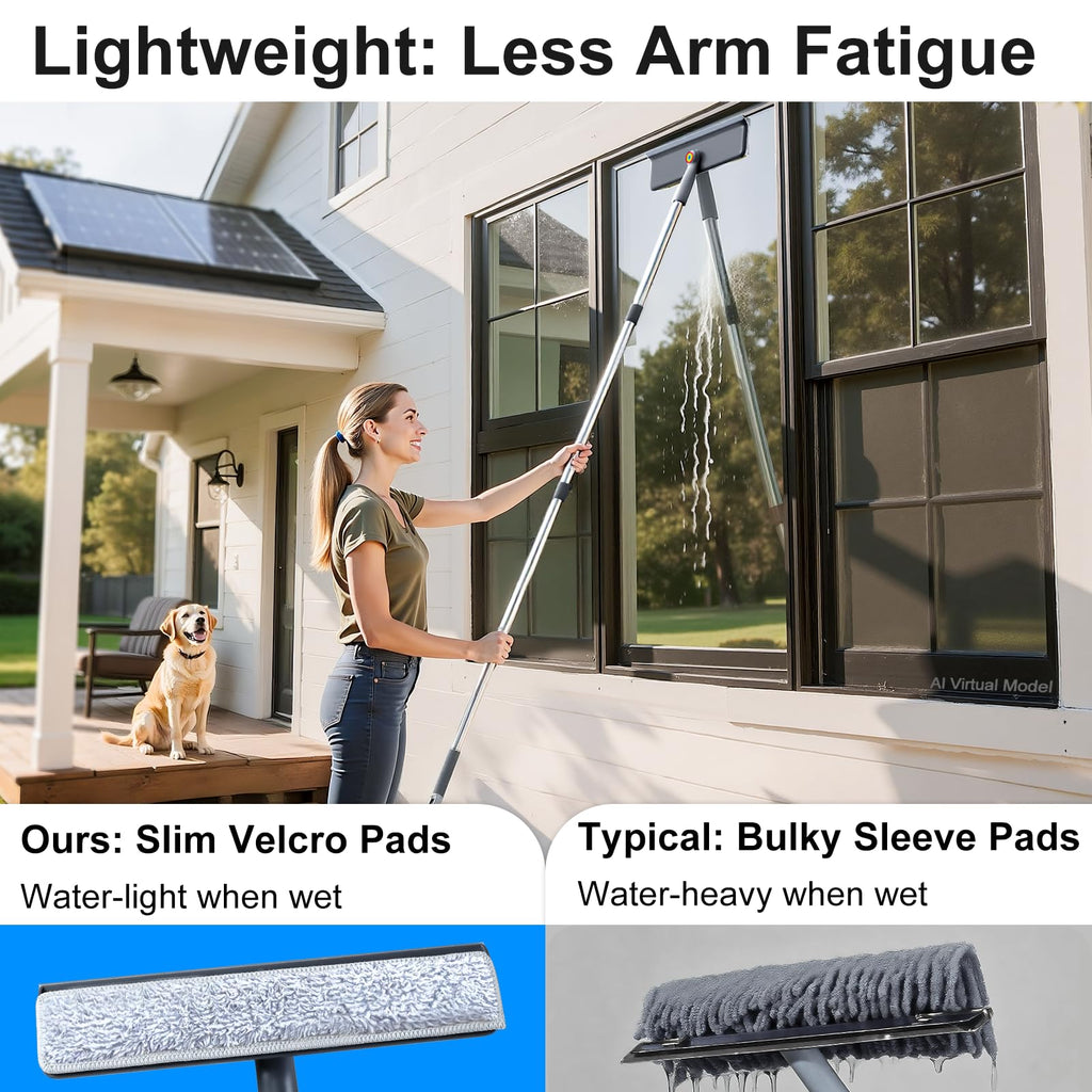 3-in-1 Window Squeegee for Home - 60" Window Cleaning Kit with 3 Microfiber Cloths & Screen Brush, All-in-1 Cleaner Tool for Outdoor Windows, Glass Door & Screens, Lightweight & Easy Storage