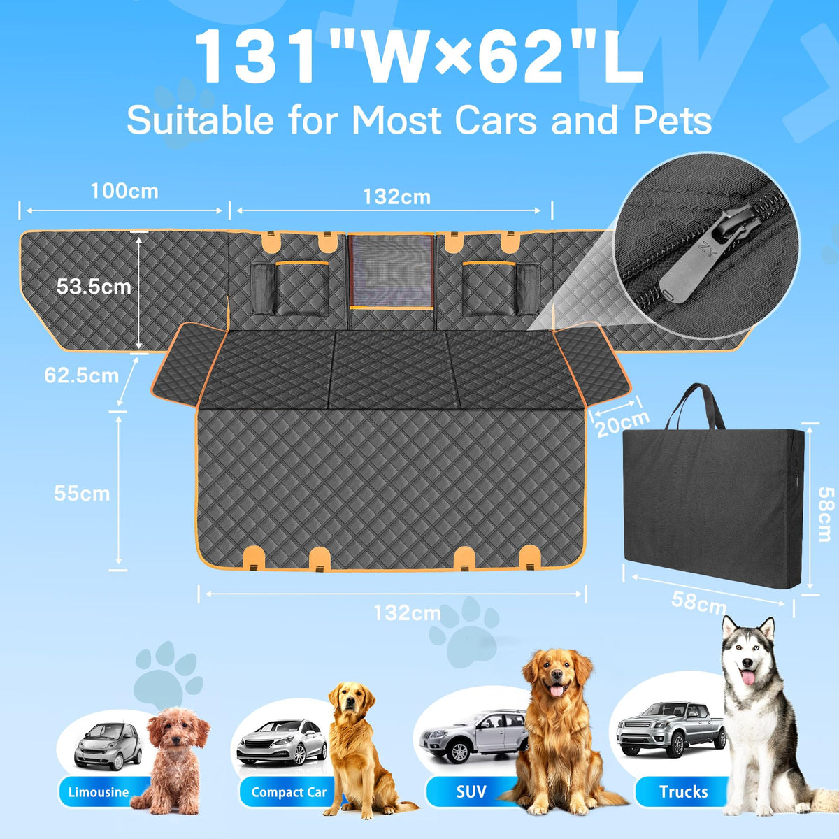 Twesync Dog Seat Cover for Back Seat, Hard Bottom Back Seat Extender, 100% Waterproof & Machine Washable, 600D Heavy Duty, Supports 400lbs for Travel & Camping, Dog Back Seat Pet Cover for Cars