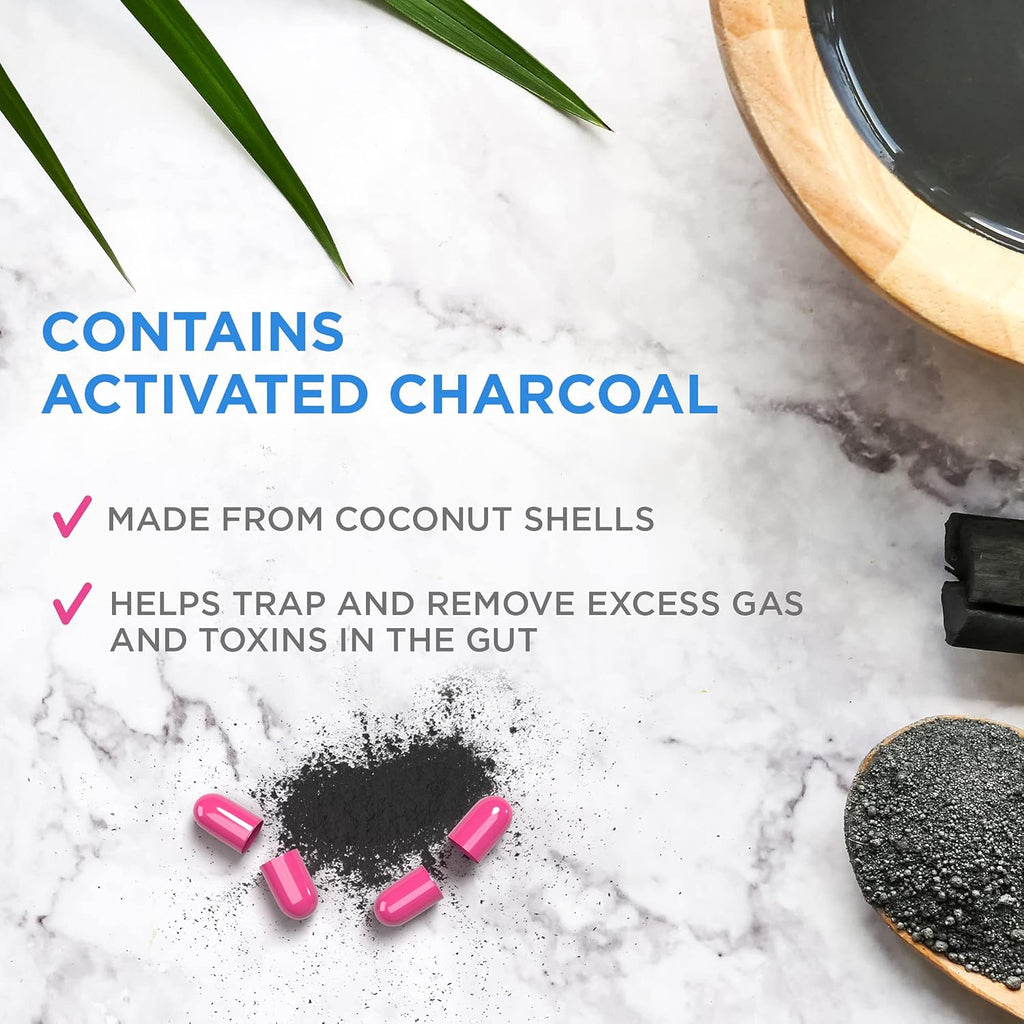 Buy now Charcocaps Fast Acting Gas Relief for Bloating & Flatulence, Drug Free Detoxifying Activated Charcoal Formula, 100 Capsules, 30 Day Supply, Pink at indiglob india
