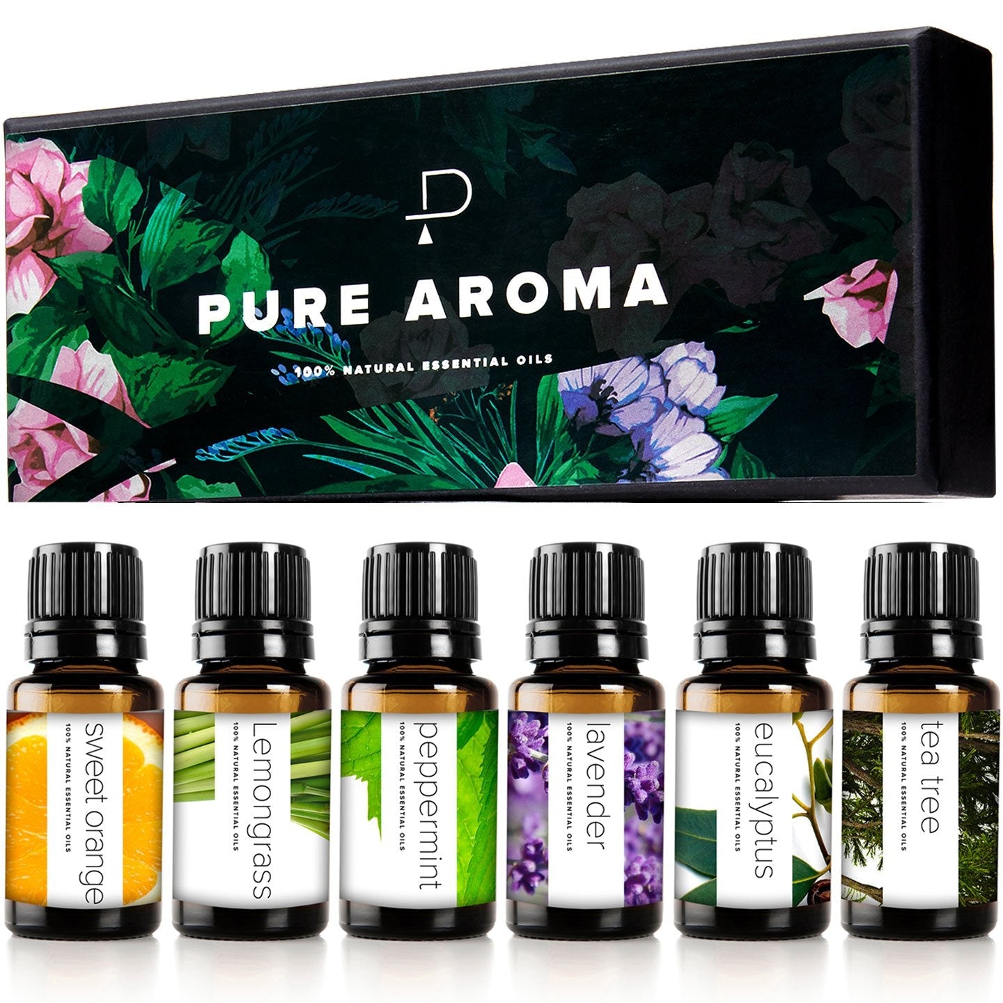 Buy now Essential Oils Set by Pure Aroma - Top 6 Aromatherapy Oils Gift Set-6 Pack, 10ml (Eucalyptus, Lavender, Lemongrass, Sweet Orange, Peppermint, Tea Tree) at indiglob india