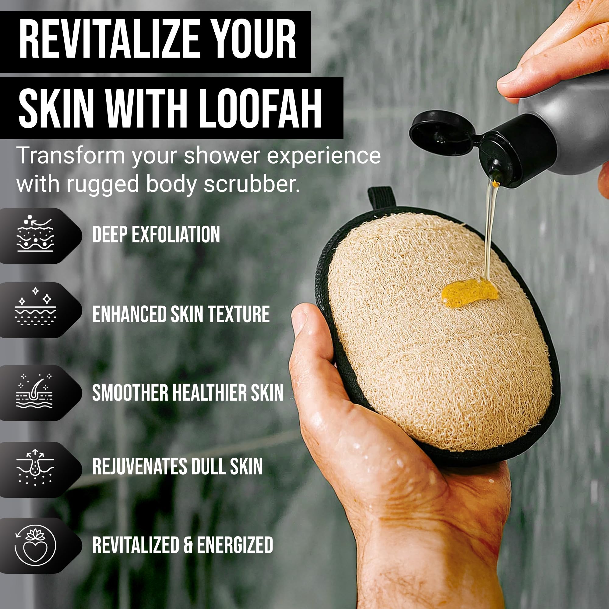 SERRENTO Loofah Body Scrubber, Shower Loofah for Men, Luffa Sponge 2PCS | Made from natural Egyptian luffa fibers to gently exfoliate skin and leave your body feeling clean and refreshed