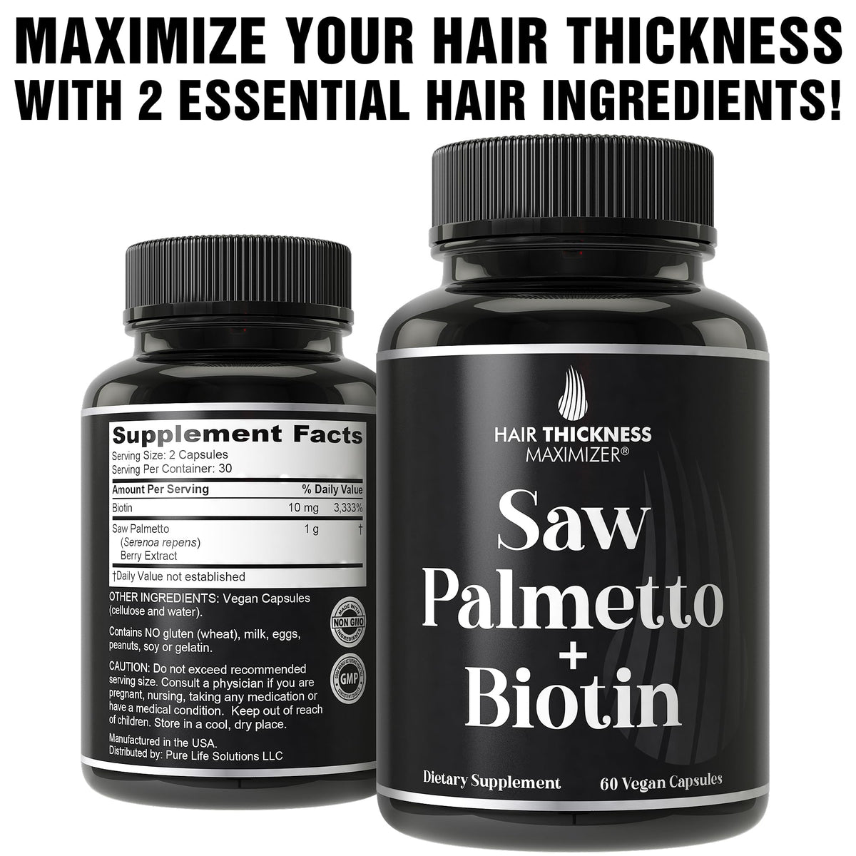 Saw Palmetto + Biotin 2-in-1 Advanced Combo for Hair Growth. DHT Blocker