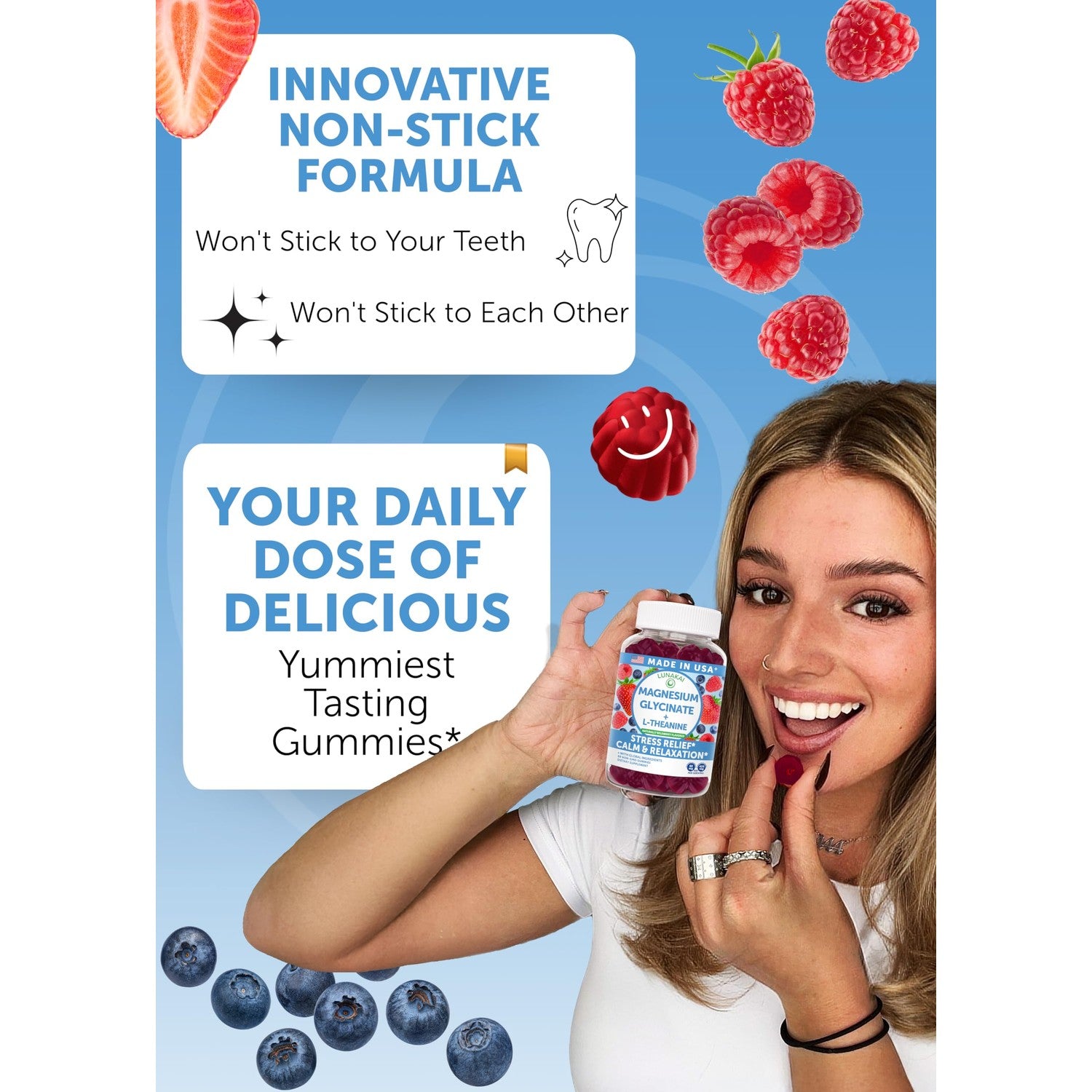 Lunakai USA Made Magnesium Glycinate Gummies 426mg with L-Theanine – Calm, Sleep, Stress Relief for Adults & Kids, Non-GMO, Vegan, 60ct
