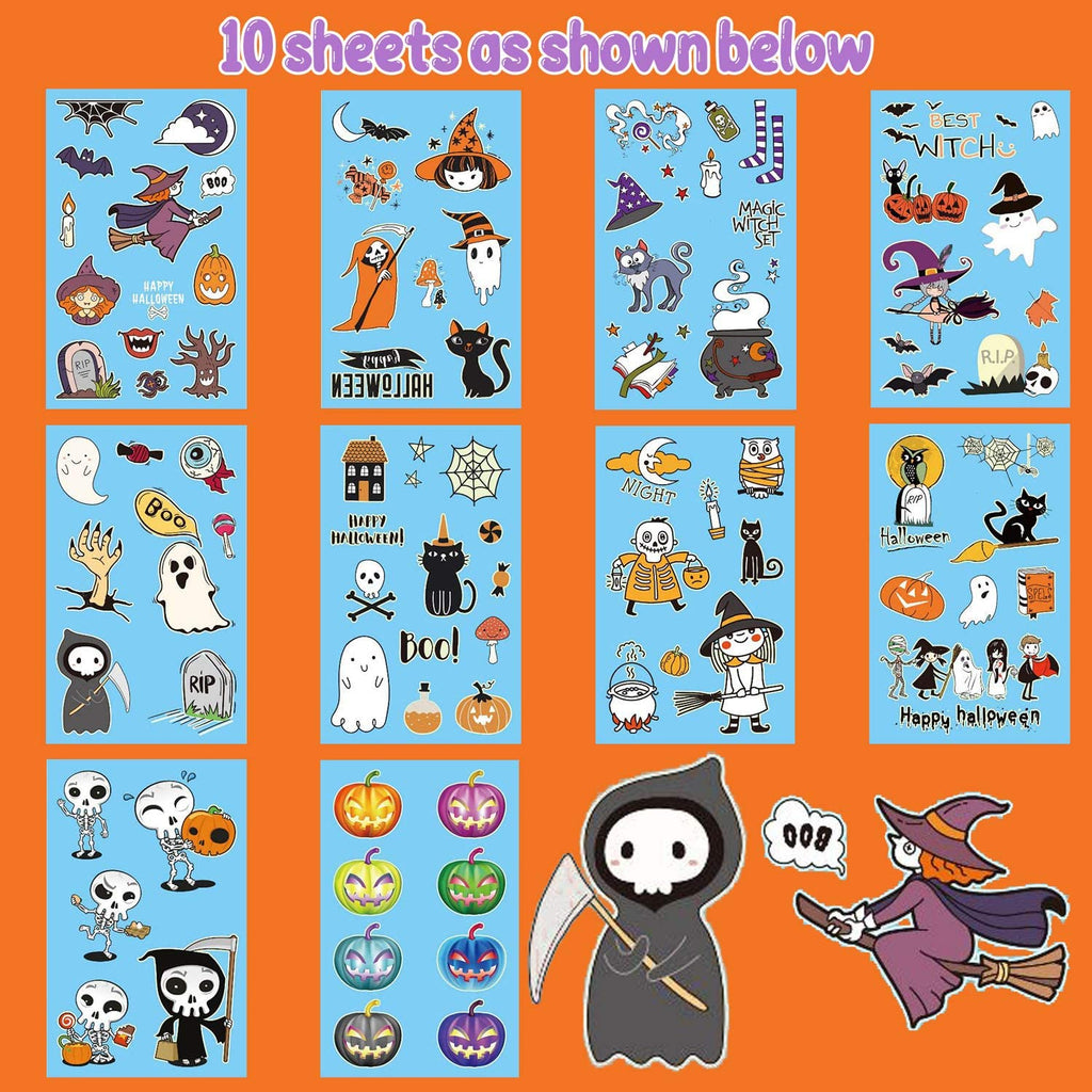 Partywind 10 Sheets Luminous Halloween Temporary Tattoos for Kids, Glow Halloween Decorations Birthday Party Favors Supplies, Halloween Fake Tattoos Goodie Bag Fillers Games Accessories for Party