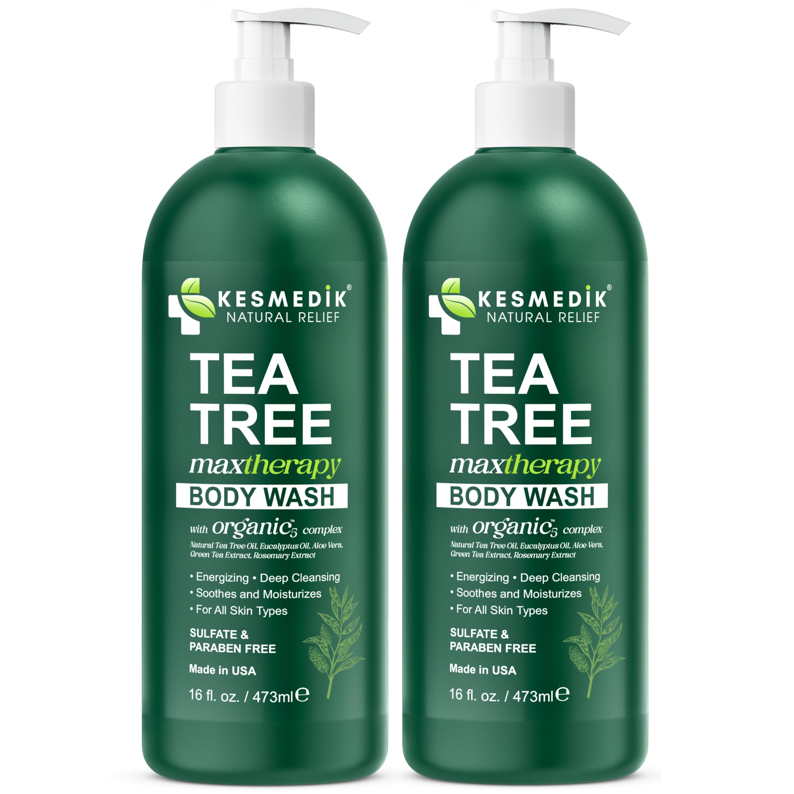 KESMEDIK Tea Tree Body Wash with 100% Tea Tree Oil for Skin, 2-Pack | MaxTherapy Body Soap with Tea Tree, Aloe & Eucalyptus, Cleans, Soothes & Refreshes Sensitive, Itchy Skin for Men & Women