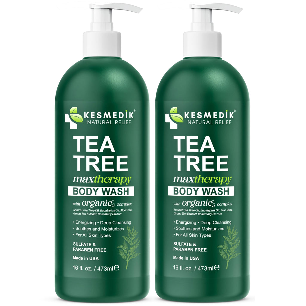 KESMEDIK Tea Tree Body Wash MaxTherapy with 100% Tea Tree Oil for Skin, Eucalyptus & Aloe Vera | Purifying Body Soap, Soothes & Refreshes Sensitive, Itchy Skin, Men & Women, 16 Fl Oz (Pack of 2)