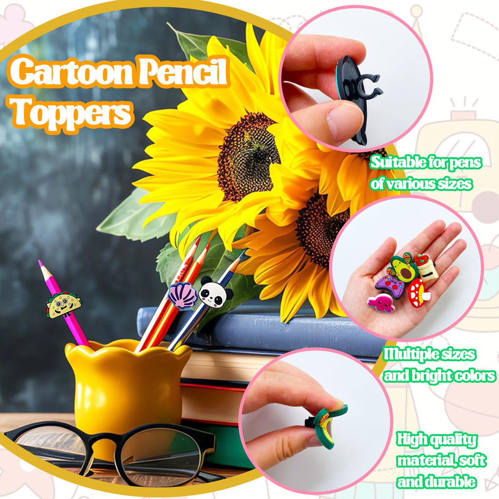 100 Pcs Cute Pencil Topper Decor,Mixed Different Style Lovely Pencil Clips