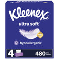 Kleenex Ultra Soft Facial Tissues, Soft Facial Tissue, 4 Flat Boxes, 120 Tissues per Box, 3-Ply (480 Total Tissues)