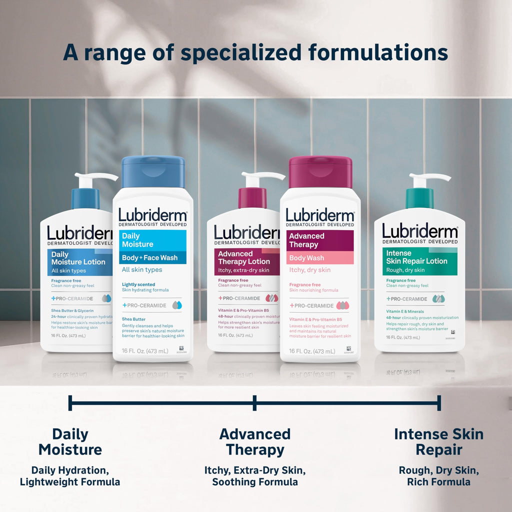 Lubriderm Advanced Therapy Unscented Body Wash, Vitamin E, 16 fl. Oz | Pro-Ceramide, Vitamin E & Pro-Vitamin B5, Gently Cleanses Itchy Dry Skin, Fragrance Free, Hypoallergenic