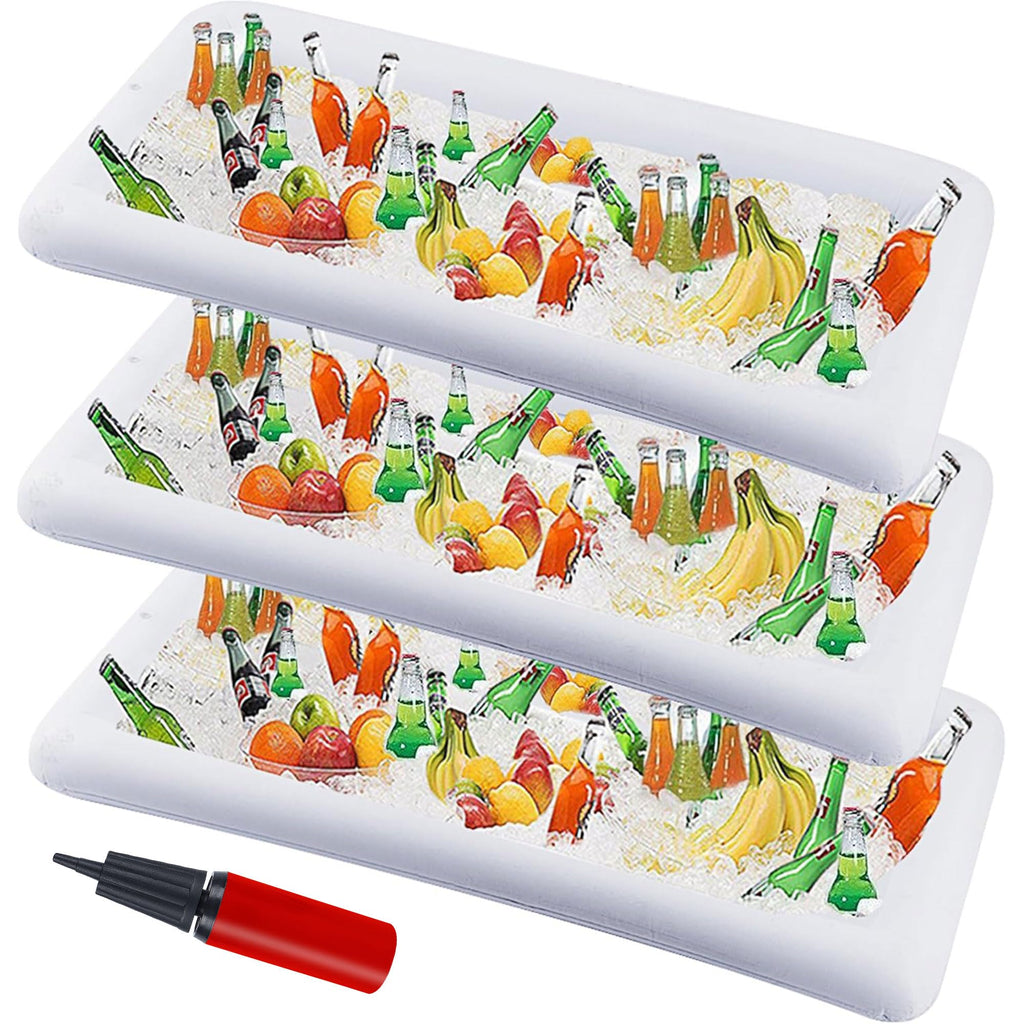 DR.DUDU Inflatable Serving Bar, 3 Pack Ice Serving Buffet Salad Cooler Food Drink Containers with Drain Plug, BBQ Picnic Pool Party Supplies Inflatable Cooler