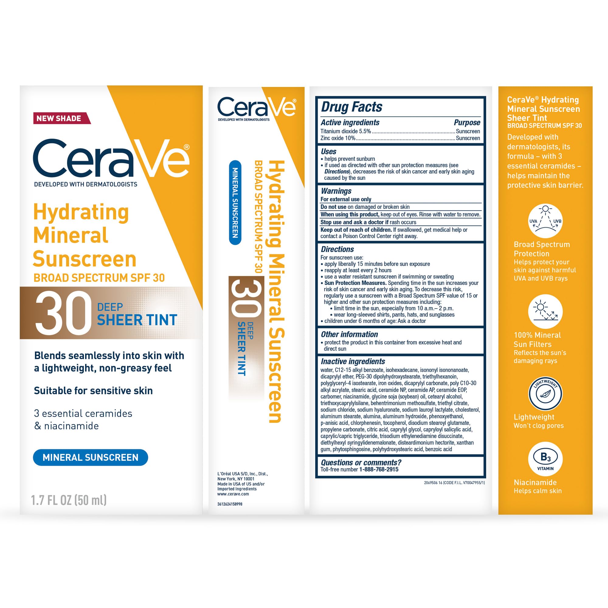 Buy now CeraVe Hydrating Mineral Sunscreen SPF 30 with Sheer Tint, Tinted Mineral Sunscreen with Zinc Oxide & Titanium Dioxide, Blends Seamlessly For Healthy Glow, Deep, 1.7 Oz at indiglob india