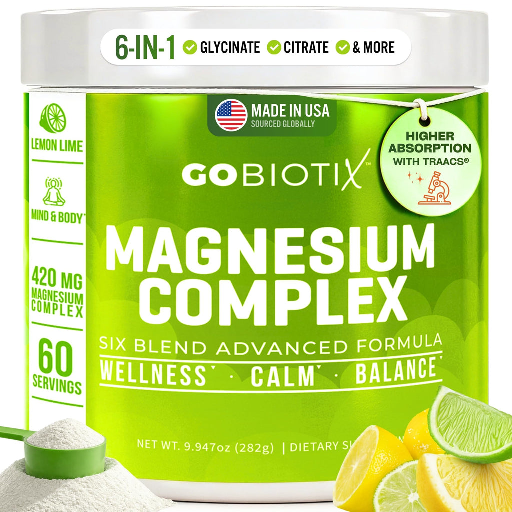 GOBIOTIX Magnesium Glycinate Powder – 6-Form Magnesium Complex: Malate, Citrate & More – Sleep, Stress & Calm Support for Women & Men – High Absorption, Sugar Free – 420mg, 60 Servings (Peach Tea)