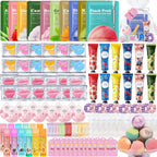 132 PCS Spa Party Supplies for Women, Spa Party Favors Includes Face Masks, Lip Masks, Eye Masks, Hand Cream, Lip Balm, Bath Bombs, Spa Birthday Sleepover Party Supplies Spa Party Favors