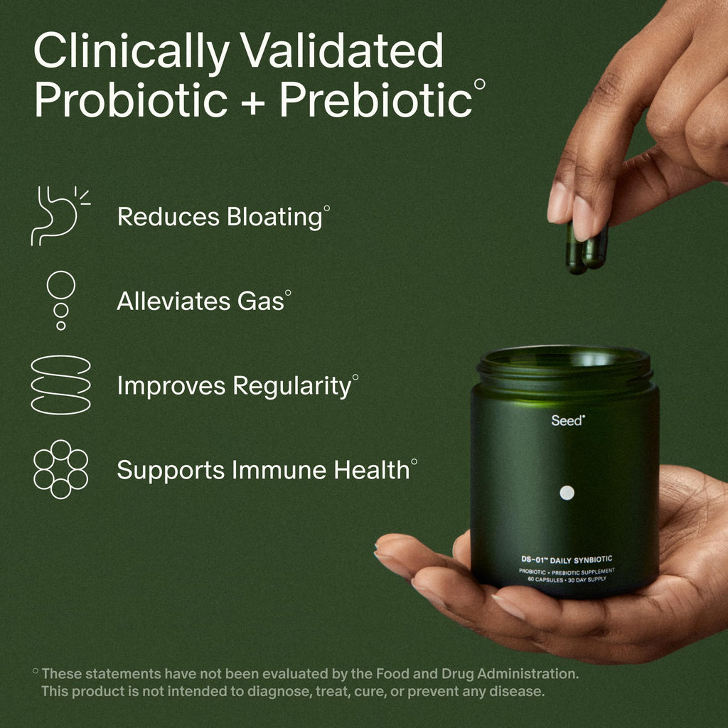 Seed DS-01 Daily Synbiotic - Adult Probiotic + Prebiotic - 30-Days with Jar | 24 Probiotics + Prebiotic - Digestive & Gut Health - Bloating & Gas Relief - Improves Regularity - Vegan Capsules