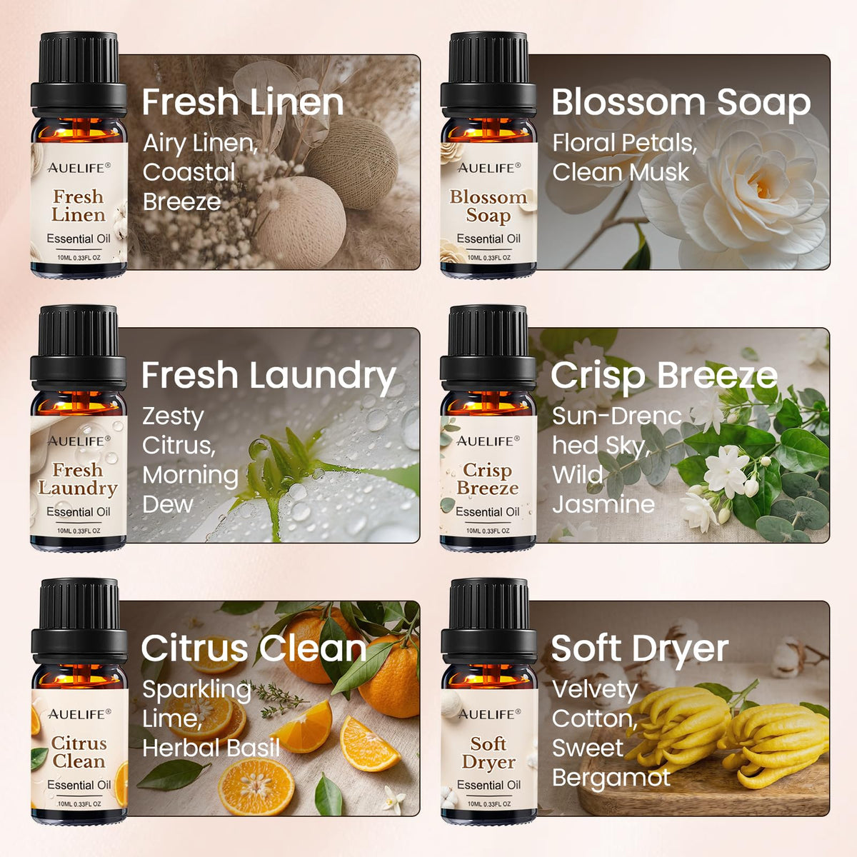 Laundry Essential Oils Set for Dryer Balls, 6x10ml Diffuser Oil