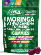 Clean Nutra Moringa Gummies | Pure Moringa Powder Supplement + Ashwagandha Turmeric Spirulina & Ginger Energy, Skin, Immune & Gut Health Green Superfood - Moringa Capsules Alternative