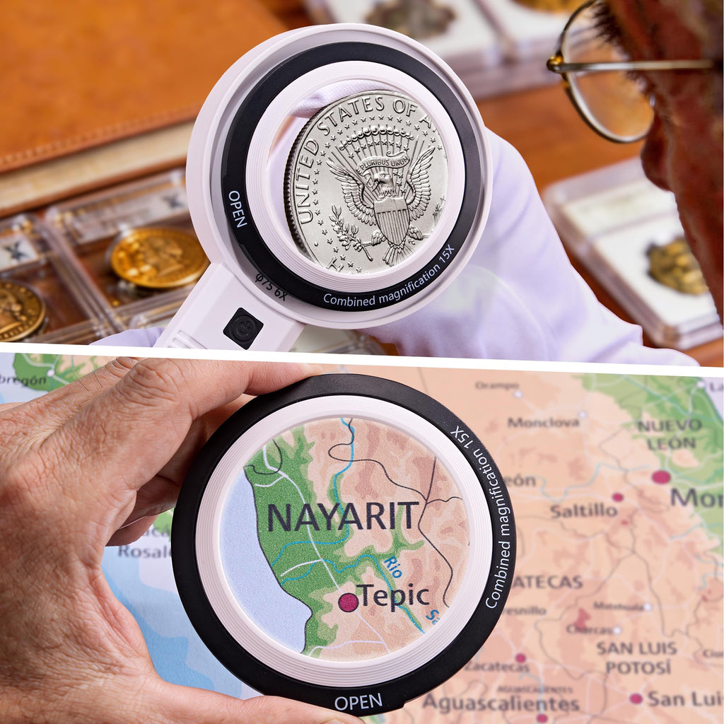 JARLINK Magnifying Glass with Light, 30 LED, Detachable Dual Lenses