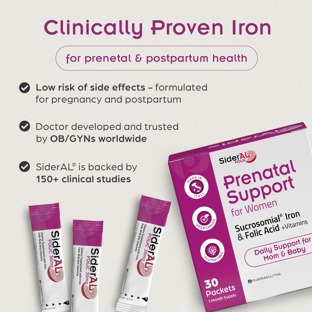 SiderAL Prenatal Vitamins for Women | Clinically Proven Iron Supplement for Women with Folic Acid, Vitamin C, D, B6, & B12 | Trusted Multivitamin for Pregnancy & Energy Support | 30 Powder Sticks