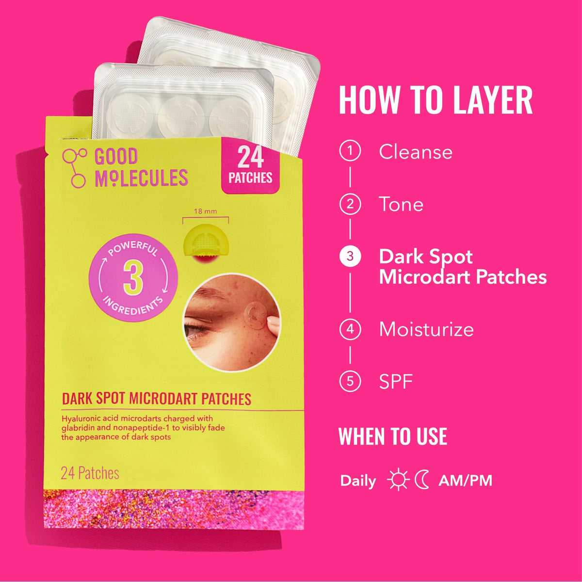 Good Molecules Dark Spot Microdart Patches for Face, Targeted Treatment with Glabridin & Nonapeptide-1, Hyaluronic Acid & Ectoin, Fades Dark Spots, Vegan, Cruelty-Free, 24 ct