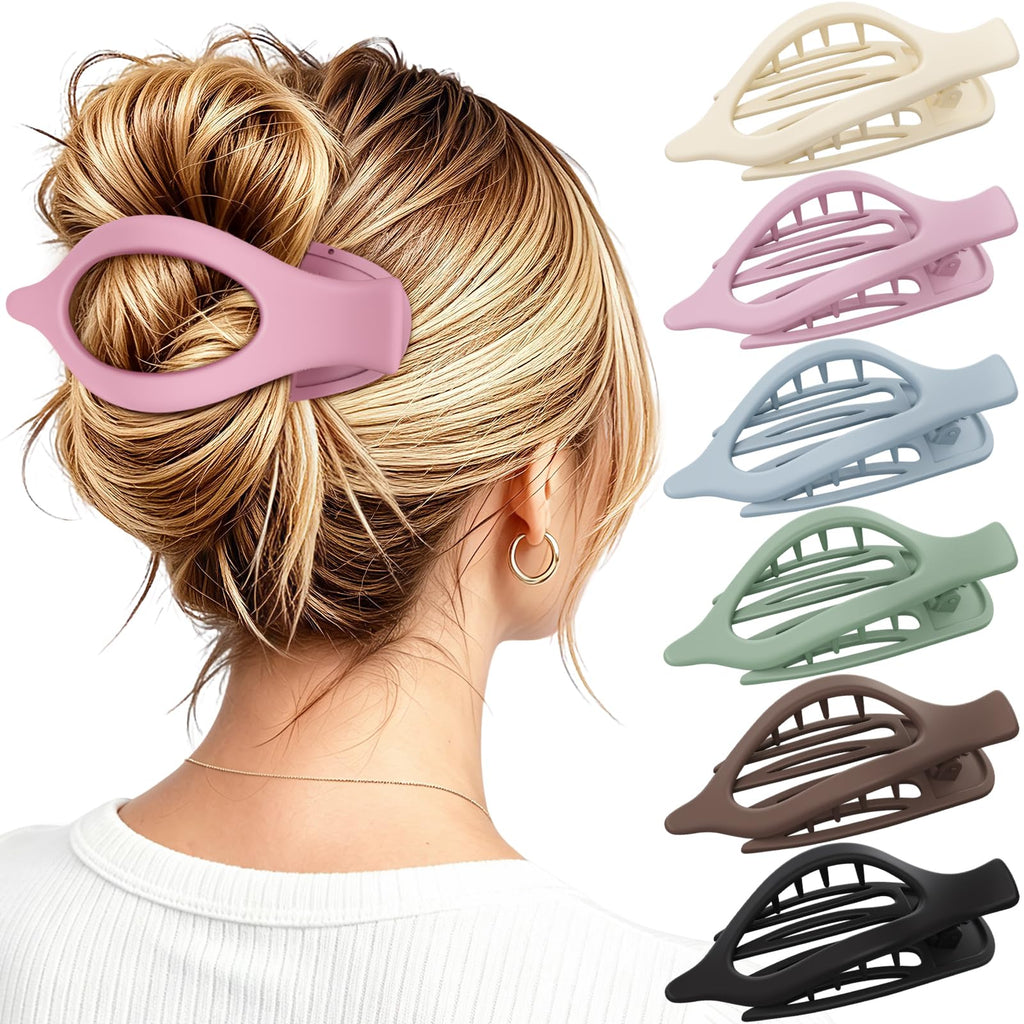 4 PCS Large Flat Hair Clips for Women Girls, French Concord Lay Down Claw Clips for Thick Thin Hair, Comfortable Curved Flat Clip, Leopard Print Stylish Strong Hold Hair Accessories, Tortoise
