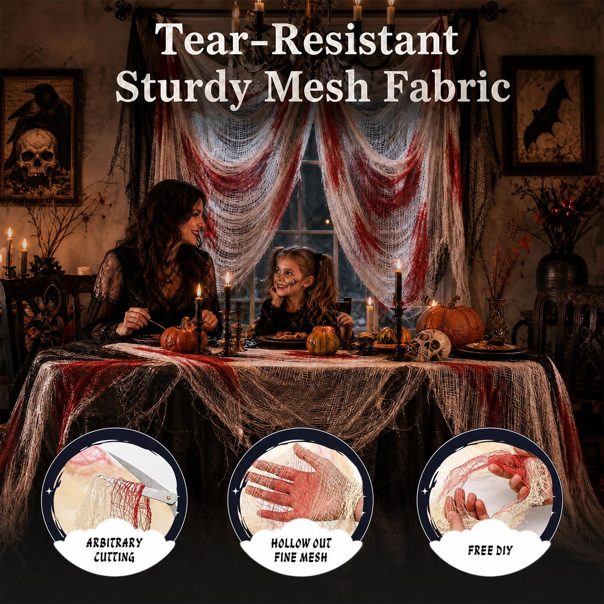 6Pcs Halloween Creepy Cloth 30×72inch, Scary Halloween Fabric Gauze, 2Pcs Blood 4Pcs Black Creepy Cloth for Yard, Doorway, Haunted House Party
