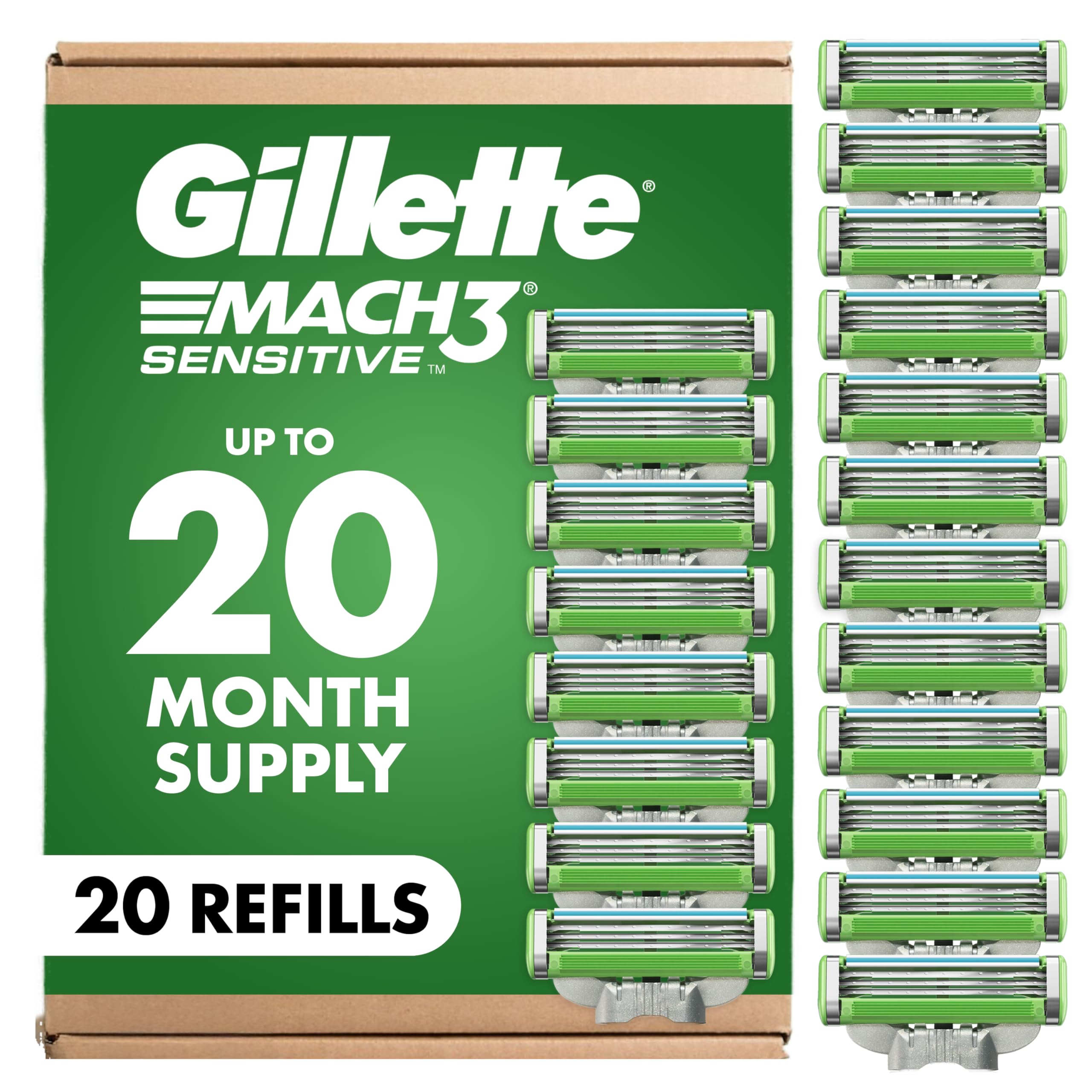 Gillette Mach3 Sensitive Mens Shaving Razor Blade Refills, 20 Count
