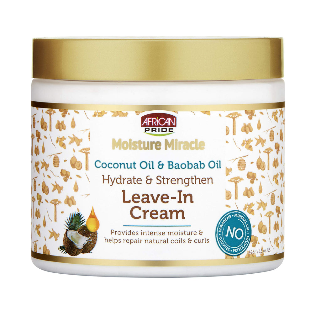 African Pride Moisture Miracle Coconut Oil & Baobab Oil Leave-In Hair Cream (3 Pack) - Provides Intense Moisture & Helps Repair Natural Coils & Curls, Hydrates & Strengthens, 18 oz